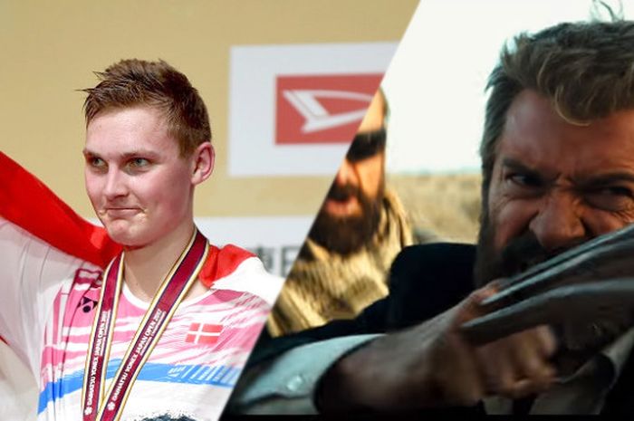 Pebulu tangkis, Viktor Axelsen (kiri), dan aktor pemeran tokoh Wolverine, Hugh Jackman (kanan).