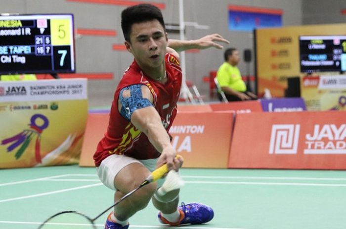 Pebulu tangkis tunggal putra pratama Indonesia, Ikhsan Leonardo Imanuel Rumbay, tampil pada laga perempat final Asia Junior Championships (AJC) 2017, Jumat (28/7/2017).