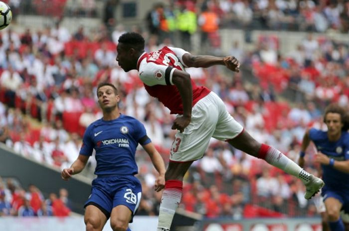 Penyerang Arsenal, Danny Welbeck, menciptakan peluang pertama ke gawang Chelsea di pertandingan Community Shield 2017 di Stadion Wembley, Minggu (6/8/2017) malam WIB.