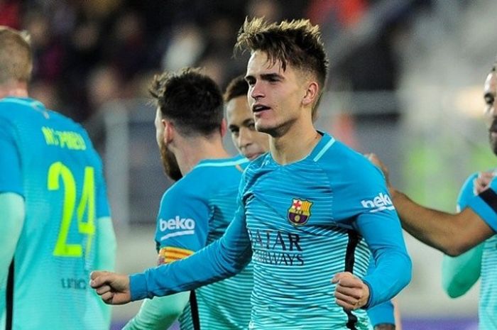 Gelandang muda Barcelona, Denis Suarez, mencatatkan gol dalam laga di kandang Eibar, Ipurua Municipal Stadium, Minggu (22/1/2017). 