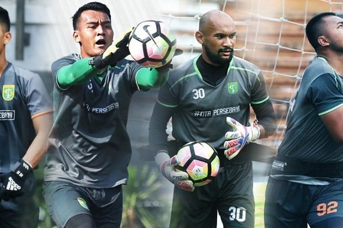 Empat Penjaga Gawang Persebaya Surabaya dari Kiri ke Kanan (Mizwar, Reky Rahayu, Alfonsius Kelvans, Dimas Galih)