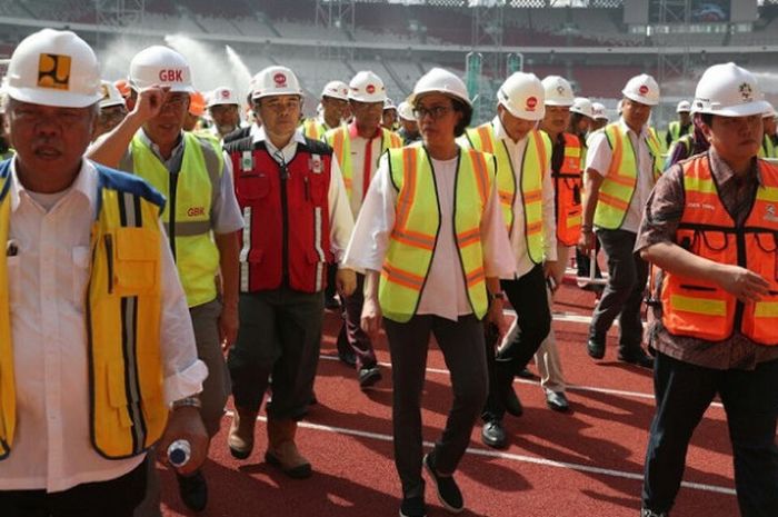 Menteri Keuangan Sri Mulyani mengunjungi venue GBK, Senayan, Jakarta, Kamis (23/11/2017).