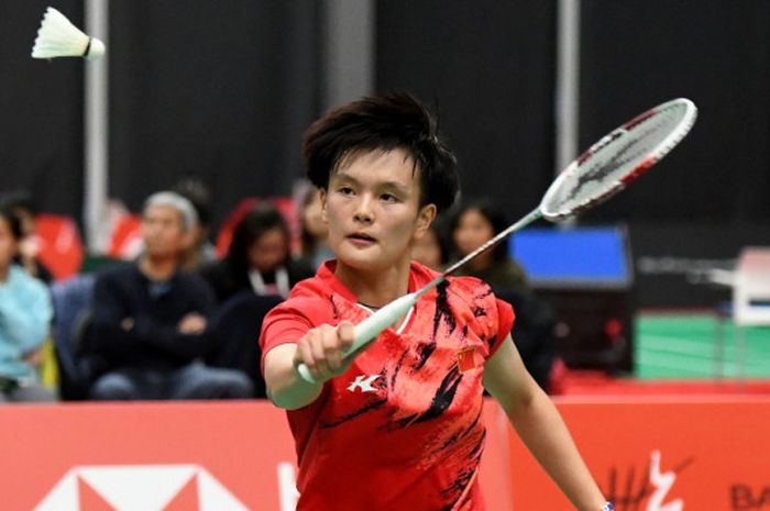 Tunggal putri China, Wang Zhiyi, saat tampil di Kejuaraan Dunia Junior 2018 di Kanada.