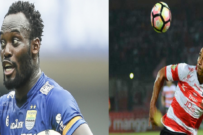 Michael Essien, mantan pemain Persib Bandung dan Peter Odemwingie, pemain Madura United