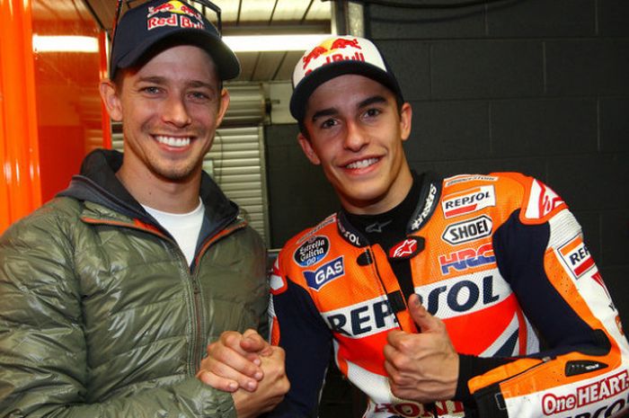  Casey Stoner dan pebalap tim Repsol Honda, Marc Marquez. 