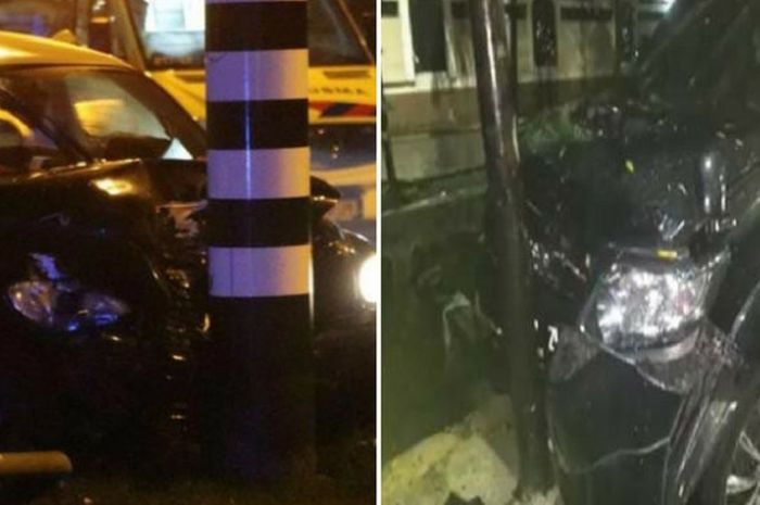 Kondisi mobil dalam kecelakaan Sergio Aguero (kiri) dan Setya Novanto (kanan).