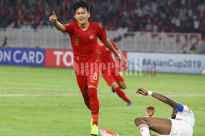 Gelandang Timnas U-19 Indonesia Witan Sulaeman selebrasi gol ke gawang Timnas U-19 Uni Emirat Arab d