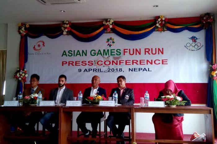 Konferensi pers Asian Games Fun Run di Kantor Nepal Olympic Committee, Lalitpur, Nepal, Senin (9/4/2018).