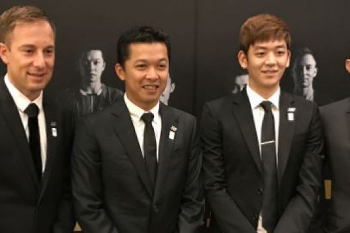 Taufik Hidayat bertemu dengan legenda bulu tangkis di acara The Legends Vision.(Peter Gade, Taufik Hidayat, Lee Yong Dae, dan Lin Dan.