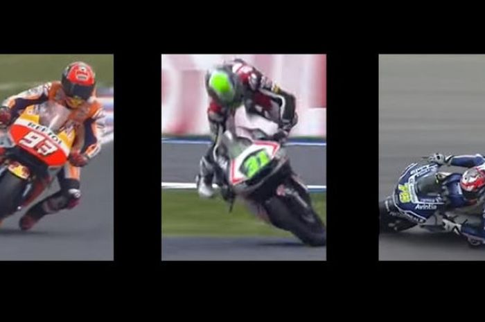 Tiga aksi penyelamatan, dari kiri ke kanan, Marc Marquez (Repsol Honda) , Niklas Ajo (RBA Racing), Loris Baz (Avintia Racing).