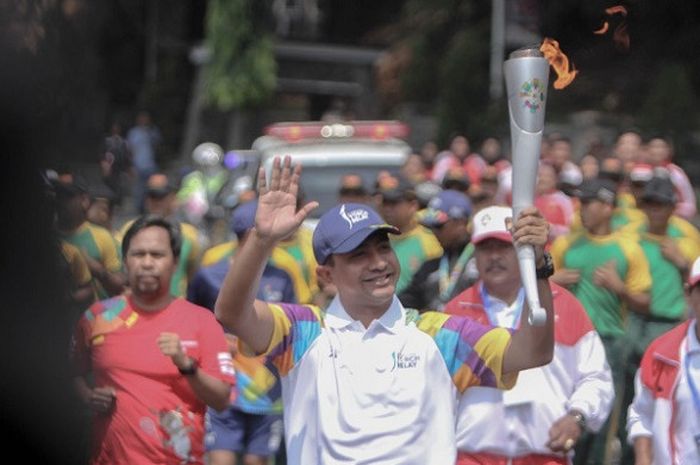 AKBP Twedi, Kapolres Purwakarta pada kirab obor, Jumat (10/8/2018).