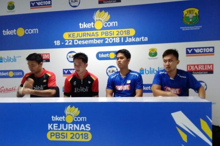 Berry Angriawan/Kevin Sanjaya Sukamuljo dan Hardianto/Reinard Dhanriano di Kejurnas PBSI 2018, Jumat, (21/12/2018) di Britama Arena, Kelapa Gading, Jakarta.