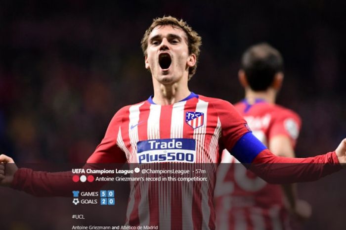 Striker Atletico Madrid, Antoine Griezmann, merayakan gol saat menghadapi Borussia Dortmund dalam laga Grup A Liga Champions di Stadon Wanda Metropolitano, Madrid, Spanyol, pada 6 November 2018.