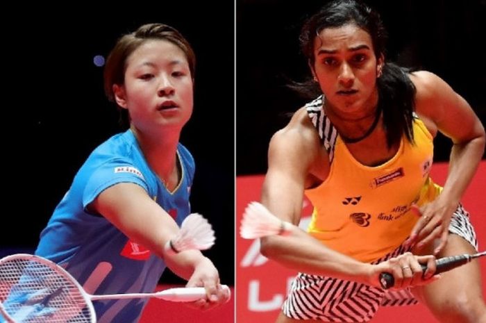 Pebulu tangkis tunggal putri Jepang, Nozomi Okuhara (kiri) dan Pusarla Venkata Sindhu (India) pada BWF World Tour Finals 2018.