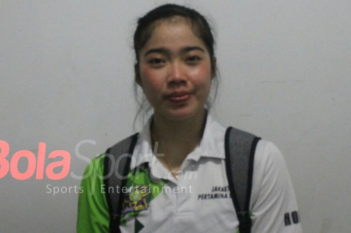 Kapten tim putri Jakarta Pertamina Energi, Novia Andriyanti, usai grand final Proliga 2018, Minggu (15/4/2018) di GOR Amongrogo, Yogyakarta