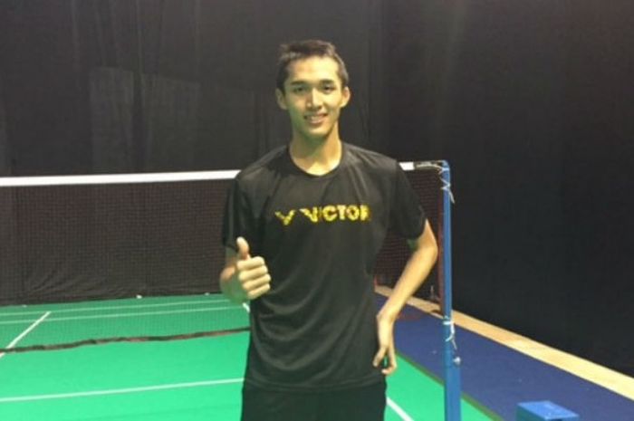 Pebulu tangkis DKI Jakarta, Jonatan Cristie, seusai bertanding di semifinal PON 2016, Selasa (27/9/2016).