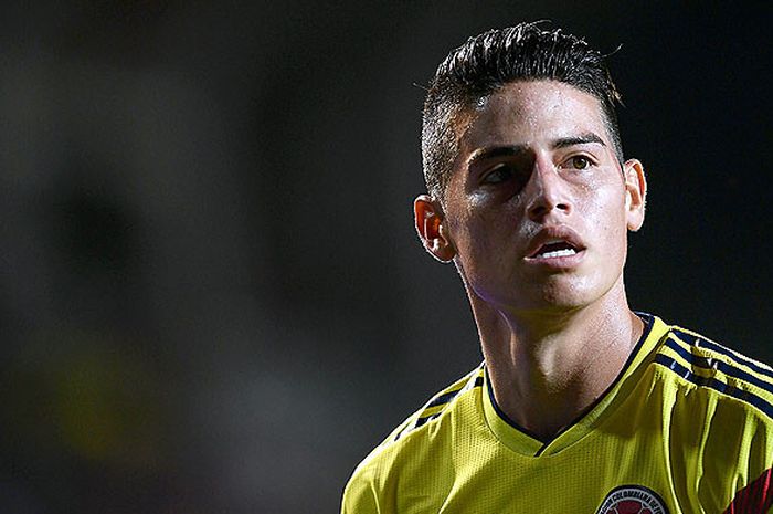 Penyerang timnas Kolombia, James Rodriguez, saat tampil dalam laga uji coba melawan Mesir di Atleti Azzurri d'Italia Stadium, Bergamo, Italia, pada 1 Juni 2018.