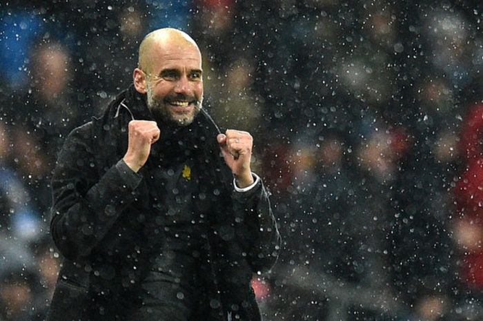 Ekspresi Manajer Manchester City, Josep Guardiola, seusai laga Liga Inggris kontra Chelsea di Stadion Etihad, Manchester, pada 4 Maret 2018.