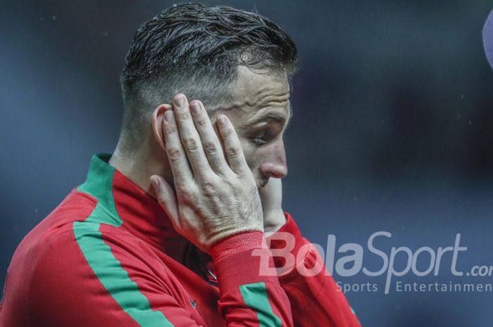 Penyerang Timnas Indonesia Ilja Spasojevic dalam laga melawan Timnas Suriah U-23 di Stadion Wibawa Mukti, Cikarang, Kab. Bekasi, pada Sabtu (18/11/2017)