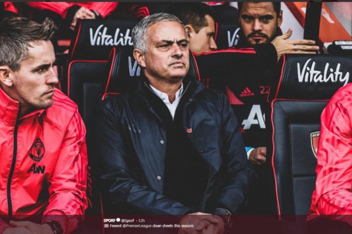  Jose Mourinho mendampingi Manchester united saat bertandang ke markas Bournemouth, Vitality Stadium, pada pekan ke-11 Liga Inggris 2018-2019, Sbatu (3/11/2018) 