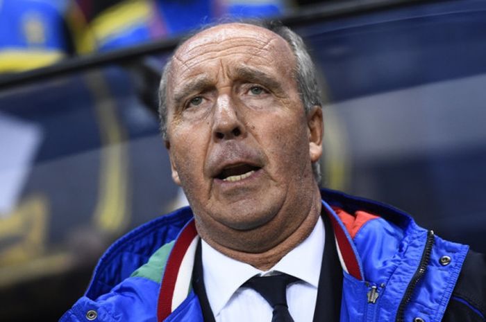 Reaksi pelatih Italia, Gian Piero Ventura, dalam laga play off Kualifikasi Piala Dunia 2018 Zona Eropa kontra Swedia di Solna, Swedia, pada 10 November 2017.