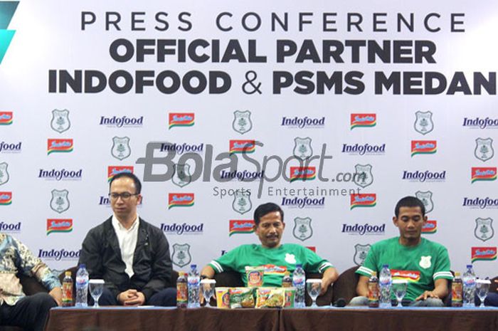 Suasana konfrensi pers perkenalan Indofood sebagai sponsor PSMS Medan di Liga 1 musim 2018 di Hotel Garuda Plaza, Kamis (22/2/2018) siang.