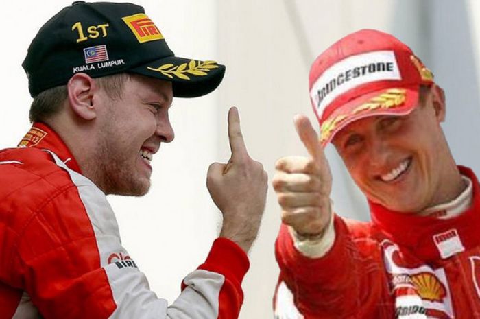 Ekspresi Sebastian Vettel kala memenangi Formula 1 seri Malaysia pada musim 2015.