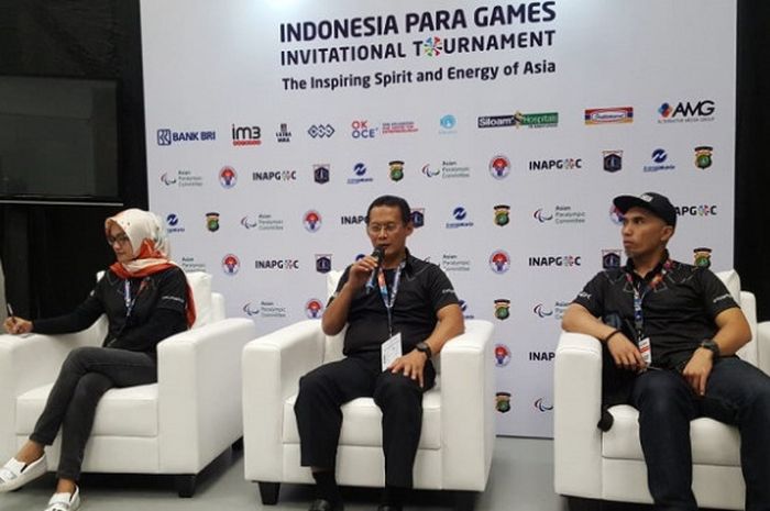 Konferensi pers evaluasi test event Asian Para Games 2018, Kamis, (28/6/2018) di Media Center Gelora Bung Karno, Jakarta.