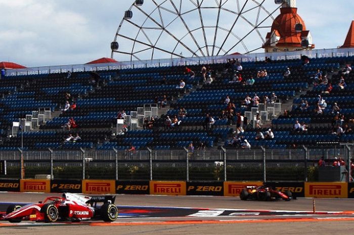 Tim Pertamina Prema Theodore Racing memacu mobil pada Formula 2 Rusia di Sirkuit Sochi, Minggu (30/9/2018).