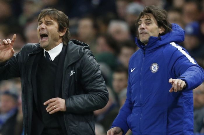 Reaksi pelatih Chelsea, Antonio Conte, dalam laga Grup C Liga Champions kontra Atletico Madrid di Stadion Stamford Bridge, London, Inggris, pada 5 Desember 2017.