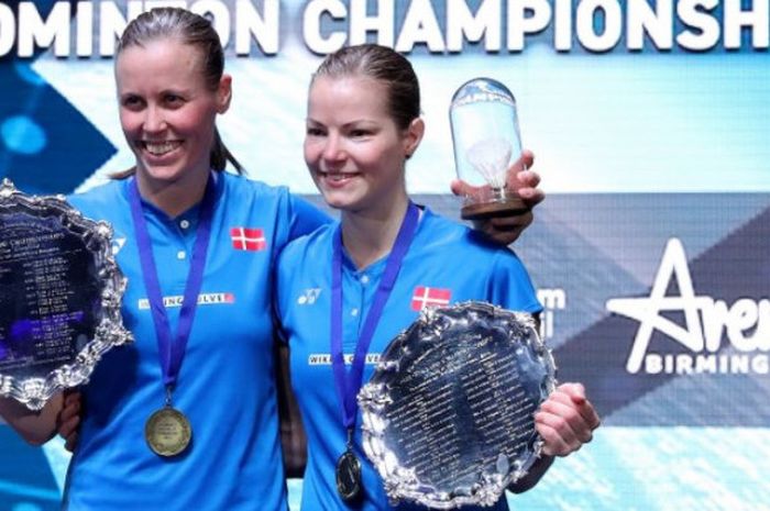 Pebulu tangkis ganda putri Denmark, Kamilla Rytter Juhl/Christinna Pedersen, sukses menyabet gelar turnamen All England Open 2018, Minggu (18/3/2018). 