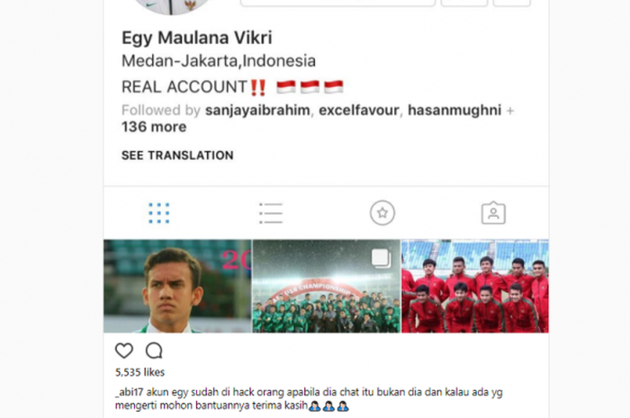 Instagram Egy Maulana Vikri yang di hack