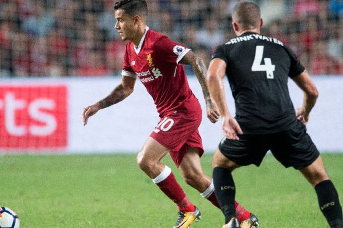 Pemain Liverpool, Philippe Coutinho, berlaga kontra Leicester di ajang Premier League Asia Trophy pada 21 Juli 2017 di Hong Kong, China.