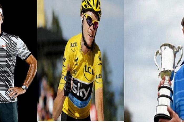 Roger Federer (kiri), Chris Froome (Tengah), dan Jordan spieth (kanan)