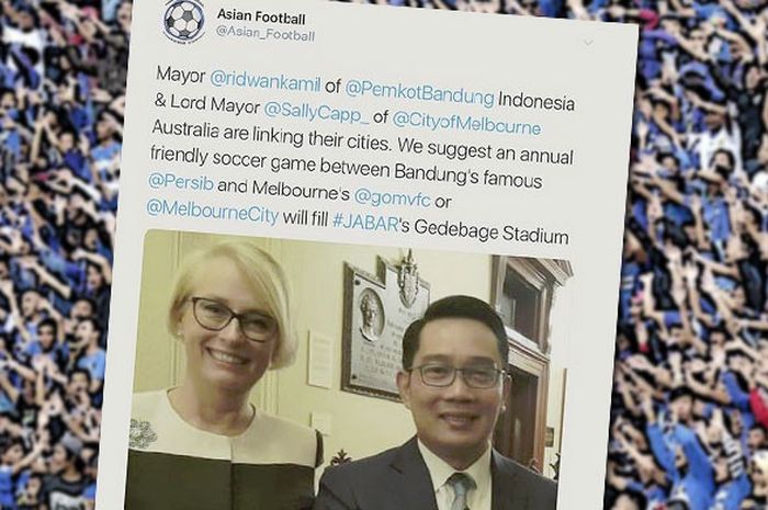 Gubernur Jabar terpilih, Ridwan Kaml, mengunggah undangan pertandingan menghadapi salah satu tim asal Australia di akun Istagram pribadinya.