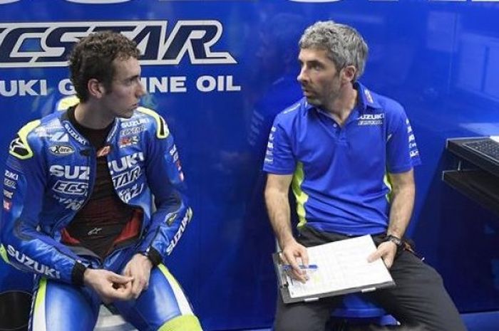 Alex Rins (kiri), terancam batal tampil pada seri kedua MotoGP, GP Argentina, akhir pekan depan. 