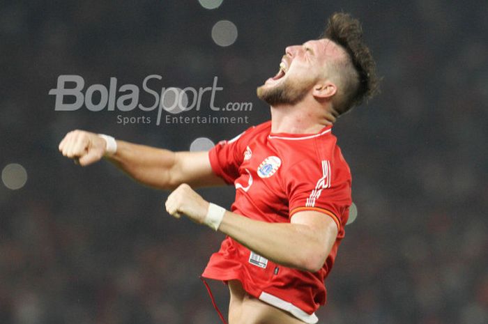 Aksi Marko Simic saat laga Persija Jakarta kontra Tampines Rovers dalam ajang Piala AFC 2018 di Stadion Utama Gelora Bung Karno, Jakarta,  Rabu (28/2/2018).