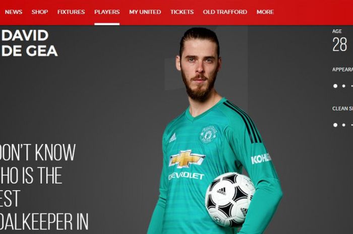 Profil David De Gea di situs resmi Manchester United.