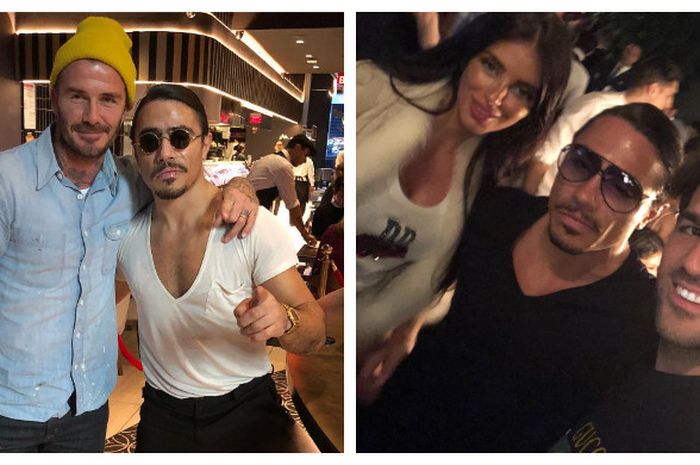 David Beckham (kiri) dan Cecs Fabregas bertemu dengan Salt Bae