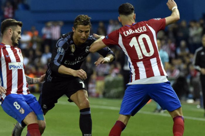 Laga Atletico Madrid kontra Real Madrid di Stadion Vicente Calderon,  10 Mei 2017. 