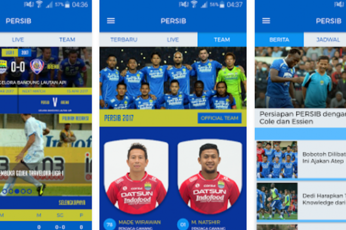 Tampilan Pengguna Persib Apps ynag merupakan aplikasi mengenai banyak hal mengenai Persib Bandung yang dapat diakses melalui smartphone