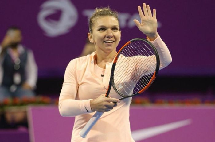 Simona Halep saat menjalani babak 16 besar Qatar Open 2018 yang digelar Kamis (15/2/2018).