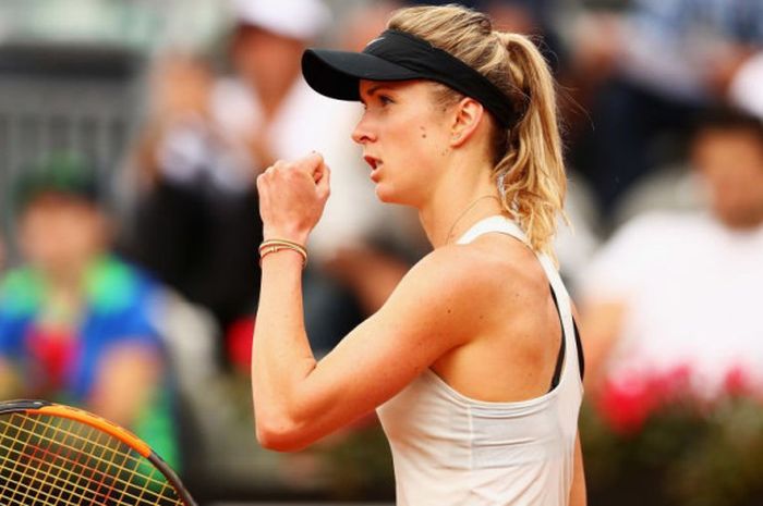 Selebrasi Elina Svitolina (Ukraina) usai meraih kemenangan pada partai semifinal Italian Open 2018 yang digelar Sabtu (19/5/2018).