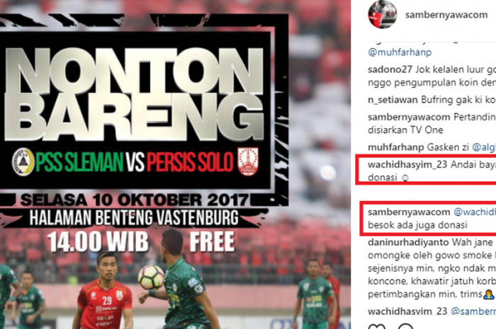 Pasoepati adakan acara nobar di Benteng Vastenberg untuk saksikan laga PSS Sleman vs Persis Solo ,Selasa (10/10/2017)