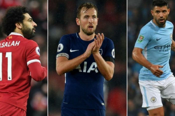 Mohamed Salah (kiri), Harry Kane (tengah), Sergio Aguero (kanan).