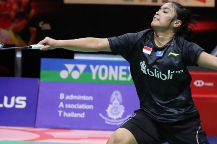 Pebulu tangkis tunggal putri Indonesia, Gregoria Mariska Tunjung, saat tampil di Thailand Open 2018. 