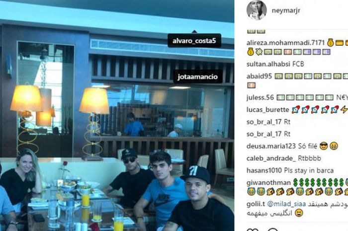 Kolom Instagram Neymar yang dipenuhi emoji dolar.