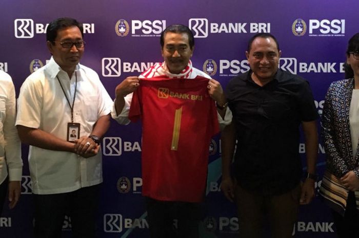 PSSI menjalin kerjasama dengan BRI di Gedung BRI 1, Bendungan Hilir, Jakarta Selatan, Rabu (1/8/2018)