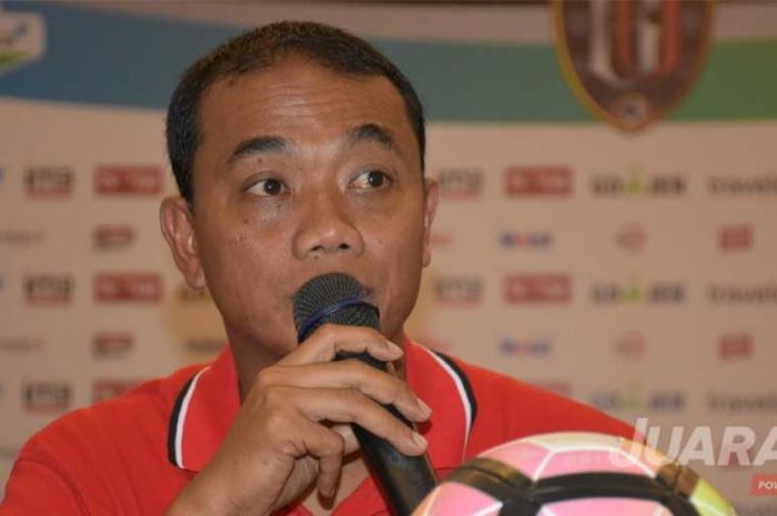 Caretaker pelatih Bali United, Eko Purdjianto saat jumpa wartawan usai laga melawan Semen Padang di 