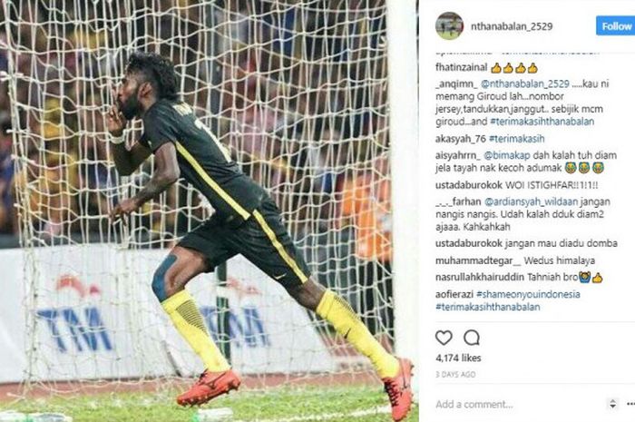 Kini giliran Indonesia yang diserang warganet Malaysia dalam kolom unggahan akun Instagram Thanabalan Nadarajah